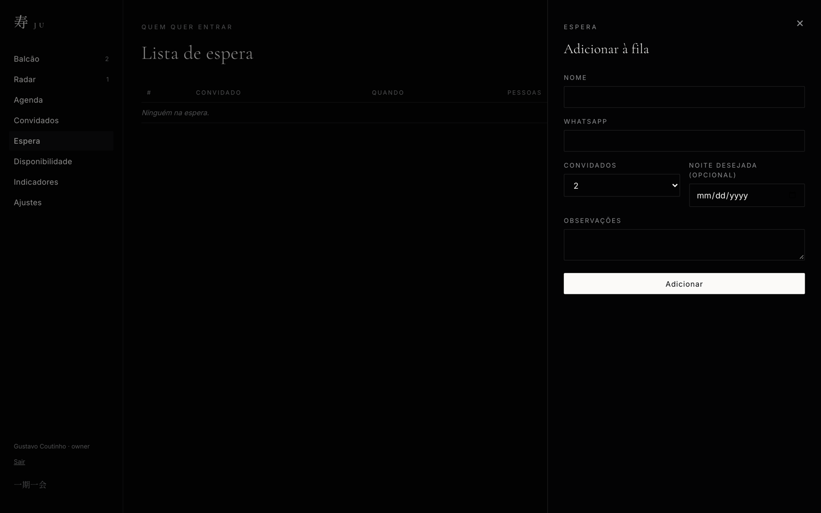 Gaveta de adicionar alguém à fila de espera